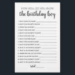 Connaissez-Vous Bien Le Jeu De Garçon Anniversaire<br><div class="desc">Achetez ce jeu monochrome modifiable et profitez de la haute qualité Anniversaire Trivia Comment connaissez-vous bien la carte garçon d'anniversaire pour votre événement! C'est un modèle de jeu,  Vous pouvez changer les questions comme vous le souhaitez! Design noir et blanc.</div>