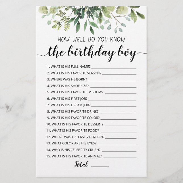 Connaissez-Vous Bien Le Jeu De Garçon Anniversaire (Devant)