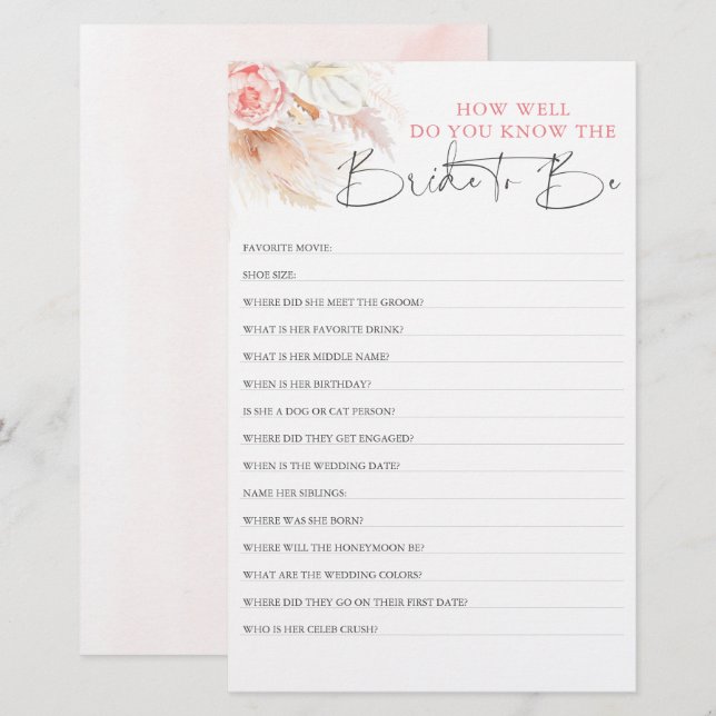 Connaissez-Vous Bien L'Épouse Pour Être Fête des m (Devant / Derrière)