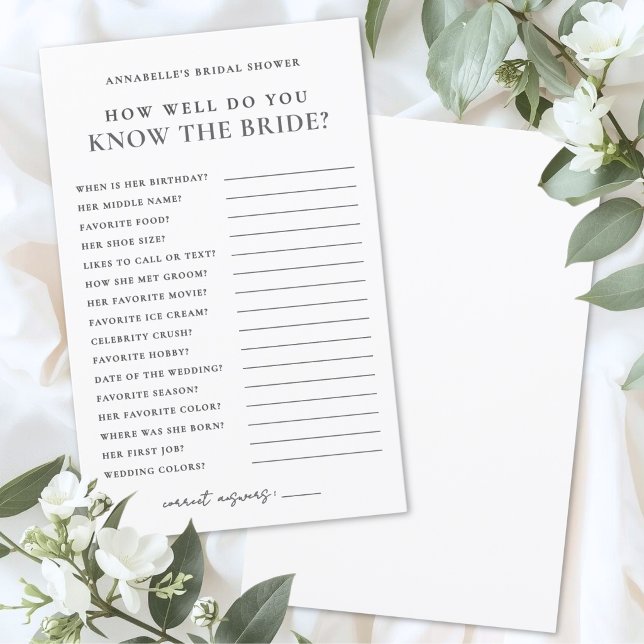 Connaissez-Vous la Mariée Jeu de Baby Shower (How Well Do You Know The Bride Bridal Shower Game )
