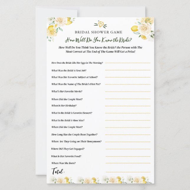 Connaissez-vous la mariée Jeu de fête de mariage a (Devant)