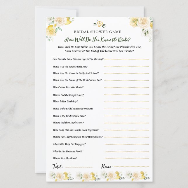 Connaissez-vous la mariée Jeu de fête de mariage a (Devant)
