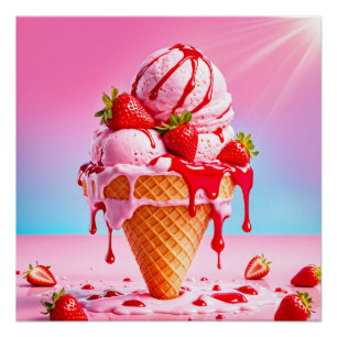 Conne crème glacée de fraise fondue Poster brillan