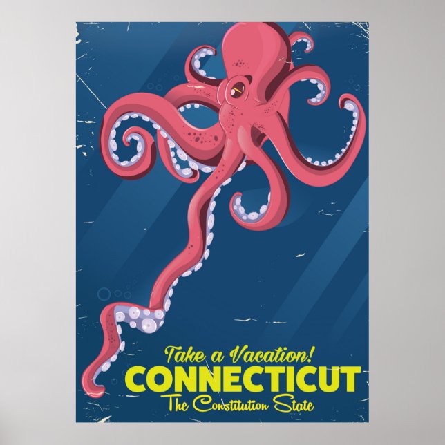 Connecticut États-Unis Pieuvre affiche de voyage v (Devant)