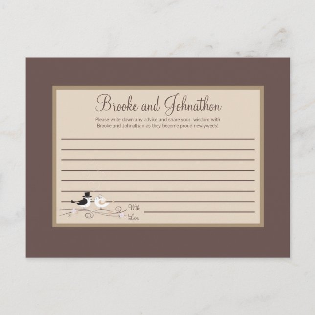 Conseil Avis Écrit Carte Mariage Birds Bride Groom (Devant)