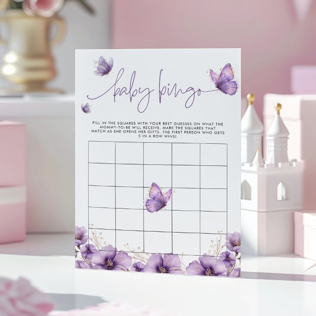Conseil Baby Bingo Purple papillon Baby shower Carte de je (Créateur téléchargé)