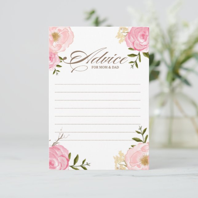Conseil Baby shower de fleurs d'aquarelle rose Carte II (Debout devant)