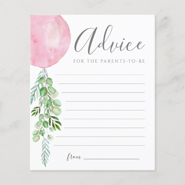 Conseil Balloon rose Voeux Pour Carte Bébé (Devant)