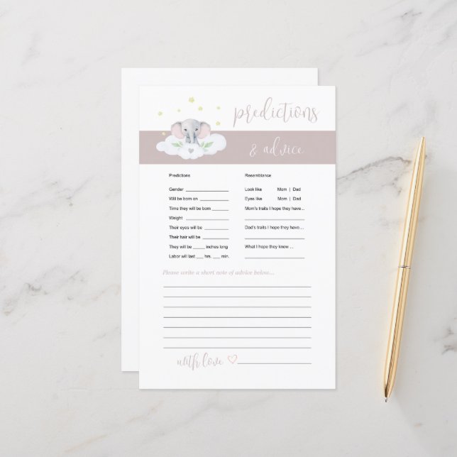 Conseil bébé éléphant et prédictions jeu rose (Devant/Arrière en situation)