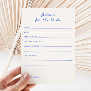 Conseil bleu manuscrit pour la carte de fiancée