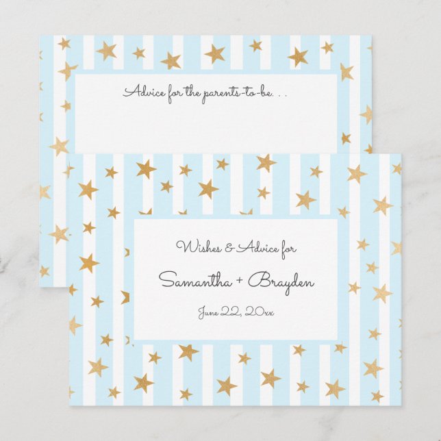 Conseil Blue Stripes Gold Stars Baby shower Conseils Carte (Devant / Derrière)