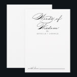 Conseil Calligraphie Mariage Mots de sagesse carte de cons<br><div class="desc">Cette calligraphie mariage mots de sagesse conseil carte est parfait pour un mariage rustique. Le design sobre et élégant est caractérisé par une typographie de script classique et sophistiquée en noir et blanc. Ces cartes sont parfaites pour un mariage, une douche nuptiale, un baby shower, une fête de remise de...</div>