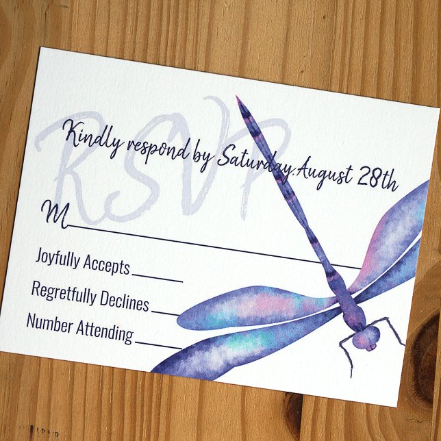 Conseil Carte de boîtier RSVP Dragonfly bleu (Blue dragonfly RSVP card for bat mitzvah or quinceanera. Whimsical blue birthday party stationary)