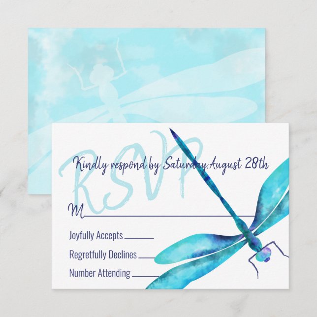 Conseil Carte de boîtier RSVP Turquoise Dragonfly (Devant / Derrière)