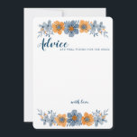 Conseil Carte de conseils de mariage Fleur Bleue & Orange<br><div class="desc">Ces cartes de conseils de mariage imprimées sur mesure sont parfaites pour les fêtes de mariage. Elles ont des coins arrondis et présentent une illustration florale de style aquarelle dans des nuances plus douces et atténuées de bleu et d'orange, ce qui les rend parfaites pour les mariages et les événements...</div>