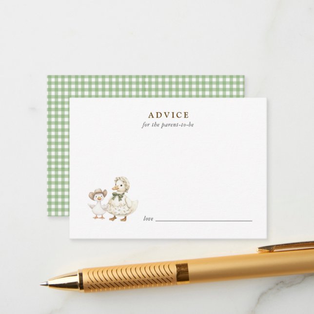 Conseil Carte de conseils de shower de bébé en gingham Sag (Devant/Arrière en situation)