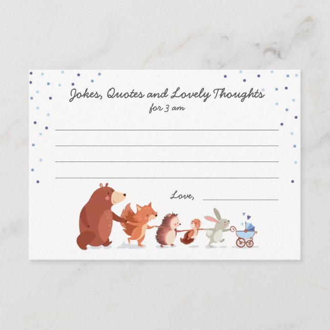 Conseil Carte de jeu Boy Blue Diapés baby shower Woodland (Devant)