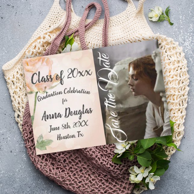 Conseil Carte de rappel Rose Pêche Poussiéreuse pour la re (botanical peach photo graduation party invitation light pink dusty peach roses floral grad save date)
