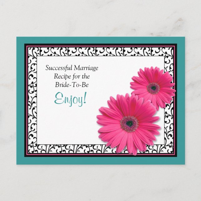 Conseil Carte de recette Mariage turquoise rose Gerbera ré (Devant)