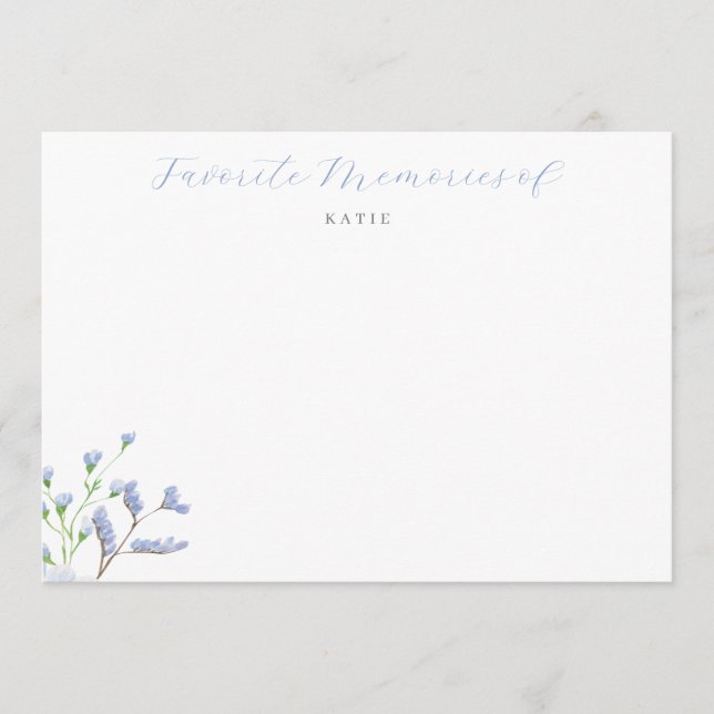 Conseil Carte de souvenirs préférés floraux bleu clair (Devant)