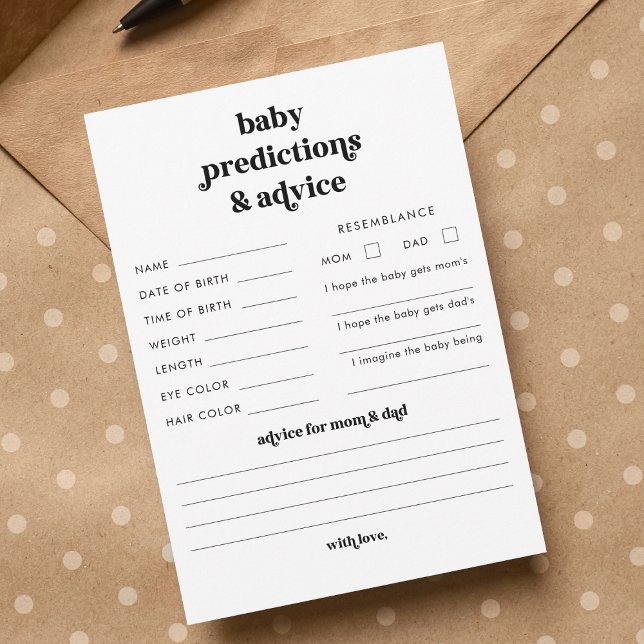 Conseil Carte Retro Script Baby shower Prédictions et cons (Créateur téléchargé)