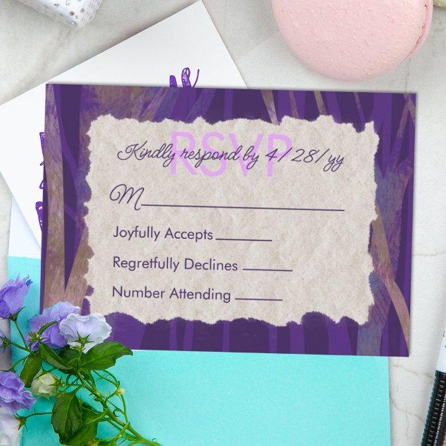 Conseil Carte RSVP Bat mitzvah de forêt de nuit violet (purple bat mitzvah rsvp card, trees forest, purple frame)