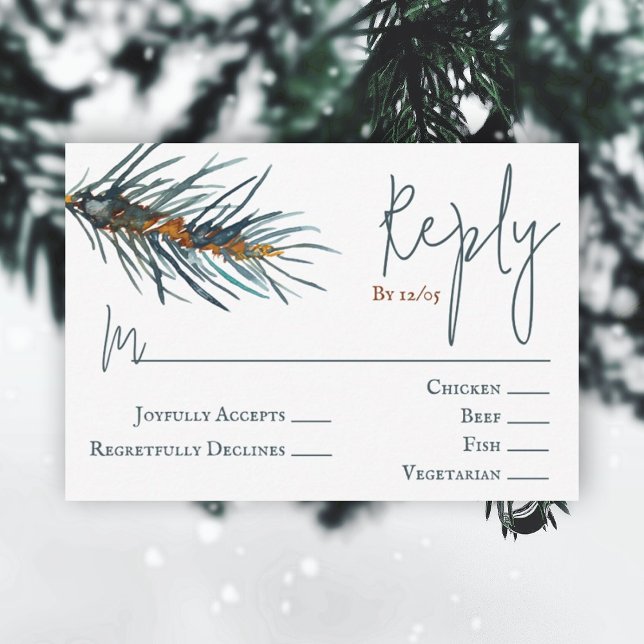 Conseil Carte RSVP de mariage aux aiguilles de pin vert d' (rustic brown hunter green pine needles watercolor reply wedding rsvp enclosure card forest green)