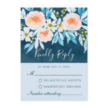 Carte RSVP florale couleur bleu marine moderne