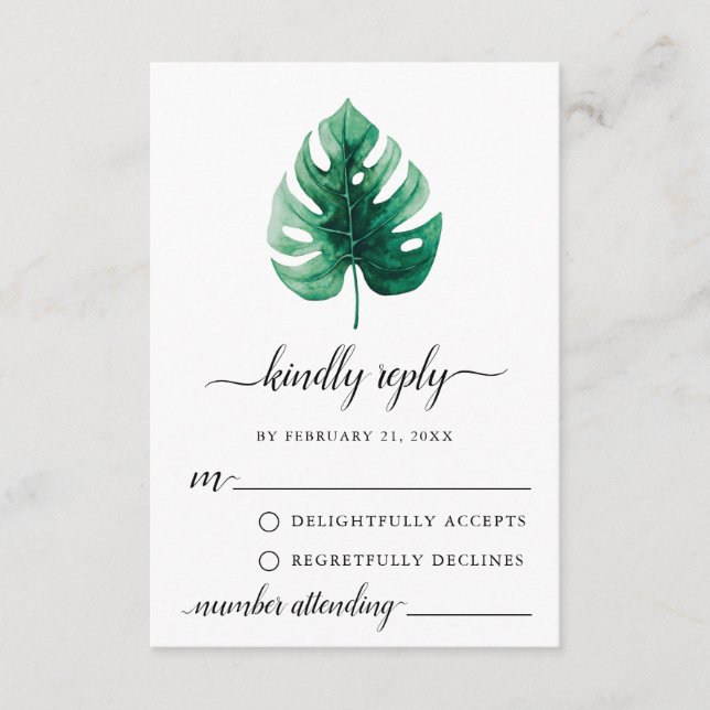 Conseil Carte RSVP mini feuille Monstera verte (Devant)
