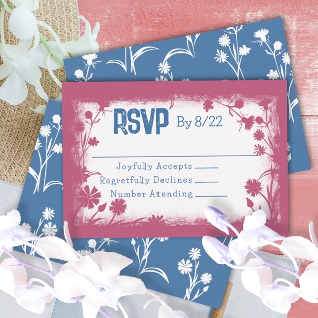 Conseil Carte RSVP vintage Mauve Rose Navy Blue (vintage floral mauve pink red and blue bat mitzvah jewish birthday party RSVP response reply card)