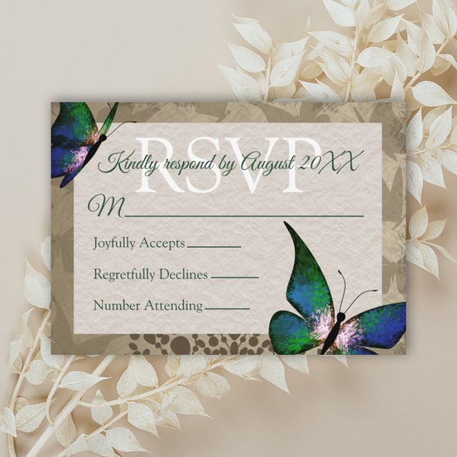 Conseil Carte vintage Quinceañera RSVP Papillon vert (vintage beige and green quinceanera rsvp card, green quince response reply card)