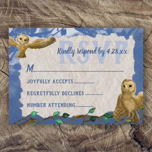 Conseil Chouettes, Barre Bleue & Beige Mitzvah Carte RSVP