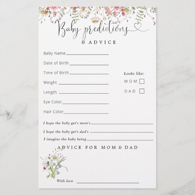 Conseil Élégant des Baby showers Fleur sauvage (Devant)