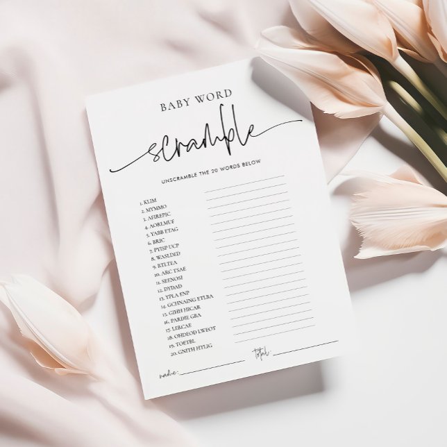 Conseil EMERY Whimsi Word Scramble Baby shower Carte de je (Créateur téléchargé)