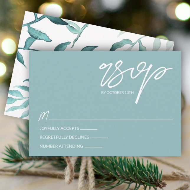 Conseil Eucalyptus Green, Feuilles d'hiver carte RSVP mari (light green eucalyptus wedding rsvp card elegant script calligraphy simple enclosure wedding card)