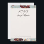 Conseil Fleur sauvage de Cuivre Bourgogne | Carte de conse<br><div class="desc">Ce fleur sauvage en cuivre bordeaux | turquoise carte conseil est parfait pour votre classique rouille boho rustique, blanc, marsala mariage. Le design présente une couronne bohème ou un bouquet de fleurs sauvages d'aquarelle moderne violet, rouge, gris et rose vif, ainsi que des oranges brûlées et de la verdure dorée....</div>