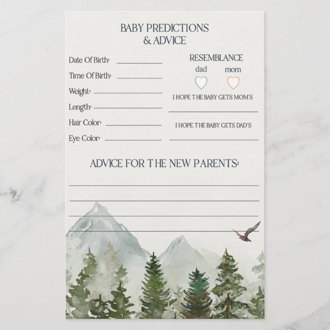 conseil forêt bois pour le jeu de baby shower (Devant)