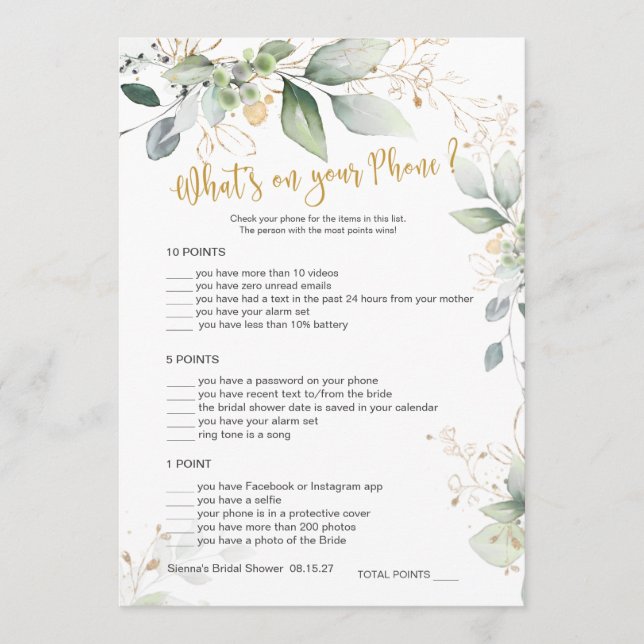 Conseil Jeu nuptial vert Qu'y a-t-il sur votre carte télép (Devant)