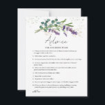Conseil Lavender Eucalyptus pour le futur marié<br><div class="desc">Conseils pour la carte Bride-to-be présente une aquarelle illustrant les fleurs de lavande violette et le feuillage d'eucalyptus en aquarelle. Sur le dessus de la carte - confettis d'effet verdâtre.</div>
