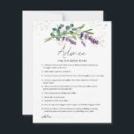 Conseil Lavender Eucalyptus pour le futur marié<br><div class="desc">Conseils pour la carte Bride-to-be présente une aquarelle illustrant les fleurs de lavande violette et le feuillage d'eucalyptus en aquarelle. Sur le dessus de la carte - confettis d'effet verdâtre.</div>
