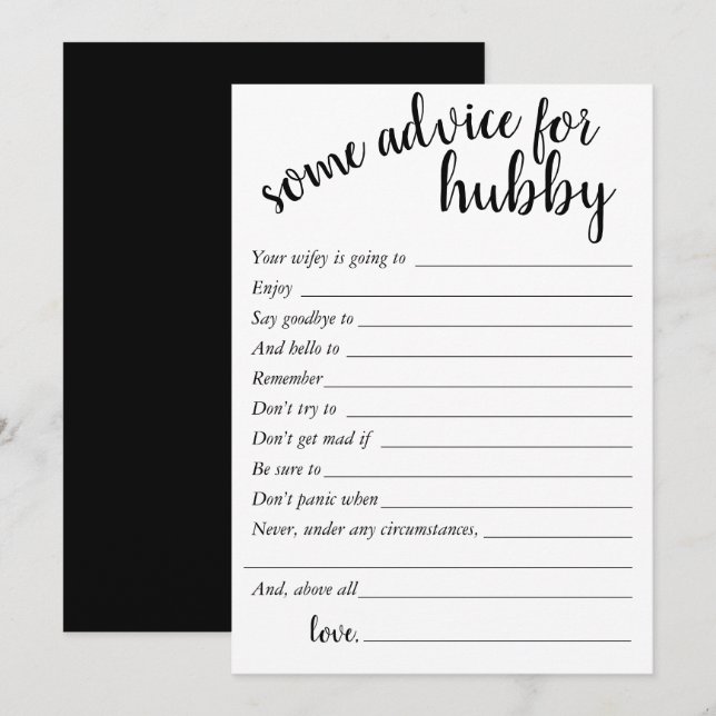Conseil minimal simple | Carte Hubby Keepsaké mode (Devant / Derrière)