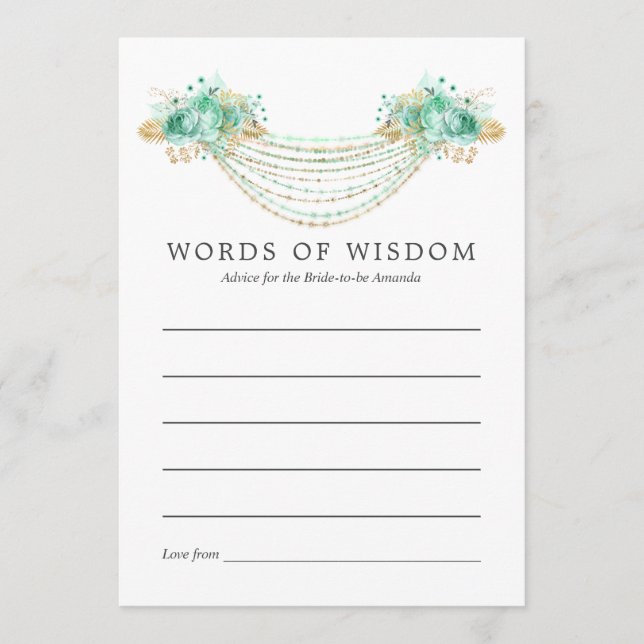 Conseil nuptial de la menthe et de l'or Floral (Devant)