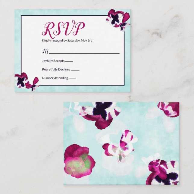 Conseil Pansies Magenta, carte RSVP Turquoise (Devant / Derrière)
