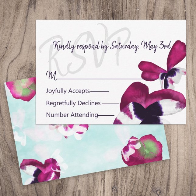 Conseil Pansies violette, Turquoise Mariage Carte RSVP (pink purple violet turquoise blue wedding rsvp response respond enclosure cards, flowers pansies)