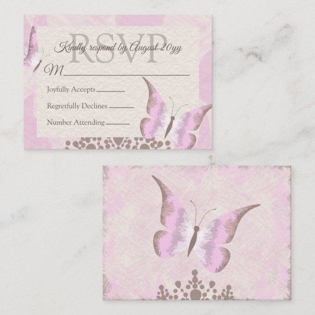 Conseil Papillon rose Dusty Quinceañera Carte RSVP (Devant / Derrière)