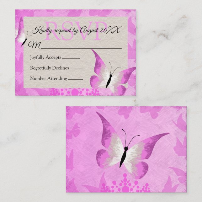 Conseil Papillon rose Quinceañera carte RSVP (Devant / Derrière)