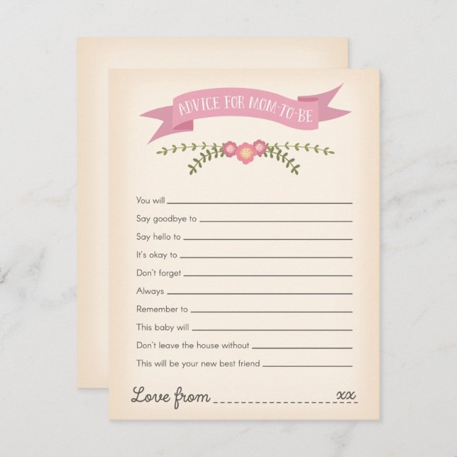 Conseil pour la carte de jeu de Baby shower à veni (Devant / Derrière)