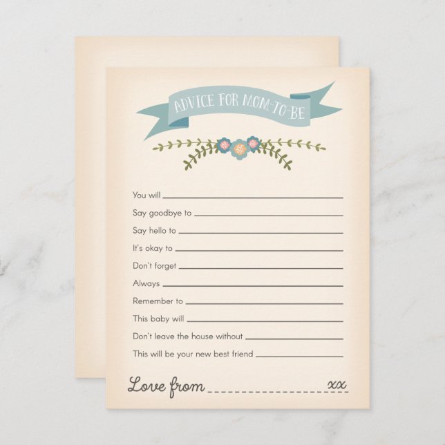 Conseil pour la carte de jeu de Baby shower mommy- (Devant / Derrière)