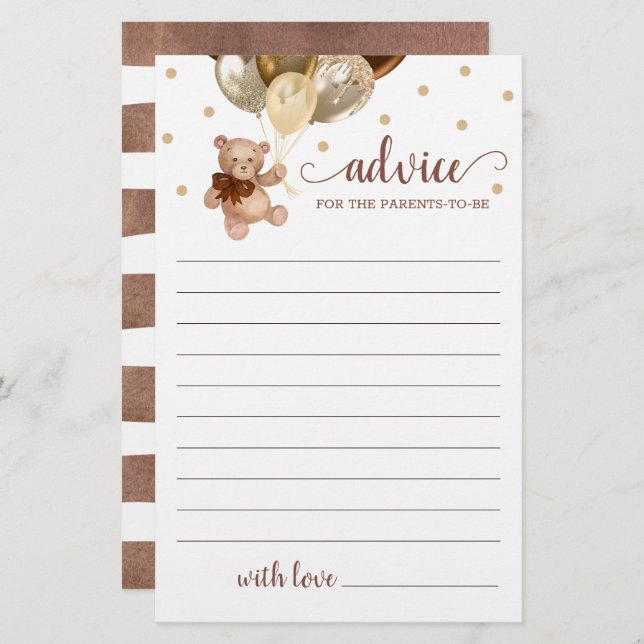 Conseil pour les parents Baby shower Teddy Bear (Devant / Derrière)