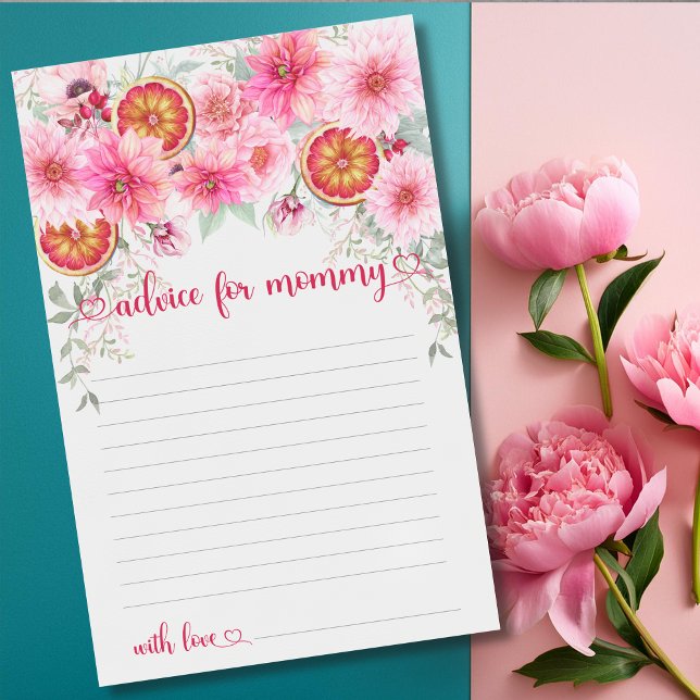 Conseil Pour Mommy Citrus Baby shower Rose Jeu (Advice for mommy baby shower game card, girl baby shower)
